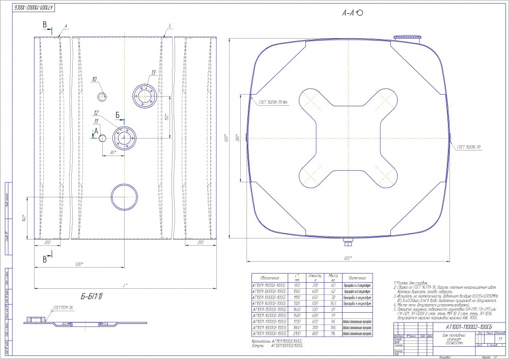 Бак топливный 450л 650х650х1190 полуоборот крышка В СБОРЕ 5410-1101010